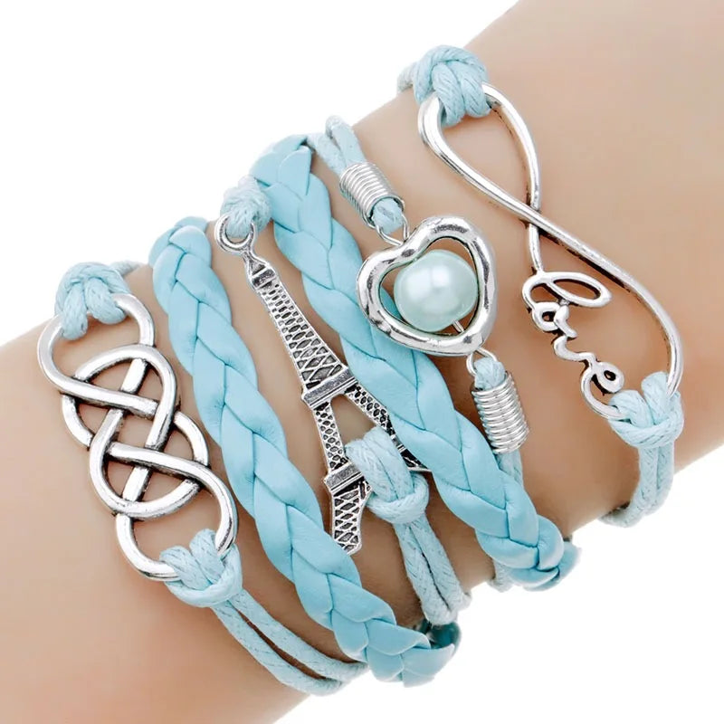 Multilayer Paris Eiffel Tower Love Infinity Knot Bracelet