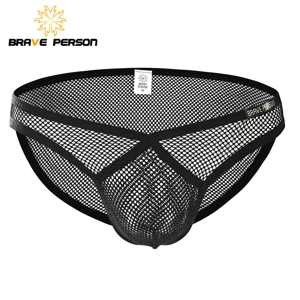 BRAVE PERSON Briefs for Men Underwear Sexy Transparent Underwear Low waist V-type Mesh Briefs Men Underpants B1149