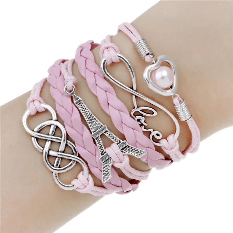 Multilayer Paris Eiffel Tower Love Infinity Knot Bracelet