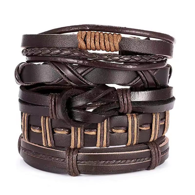 Men Bracelets Vintage Multilayer Leather Braid Bracelets
