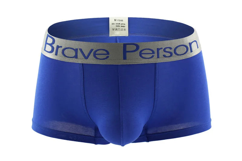 BRAVE PERSON Men's Solid Color Underwear Male Boxer Shorts Cotton Underpants Fashion Sexy Boxers for Men