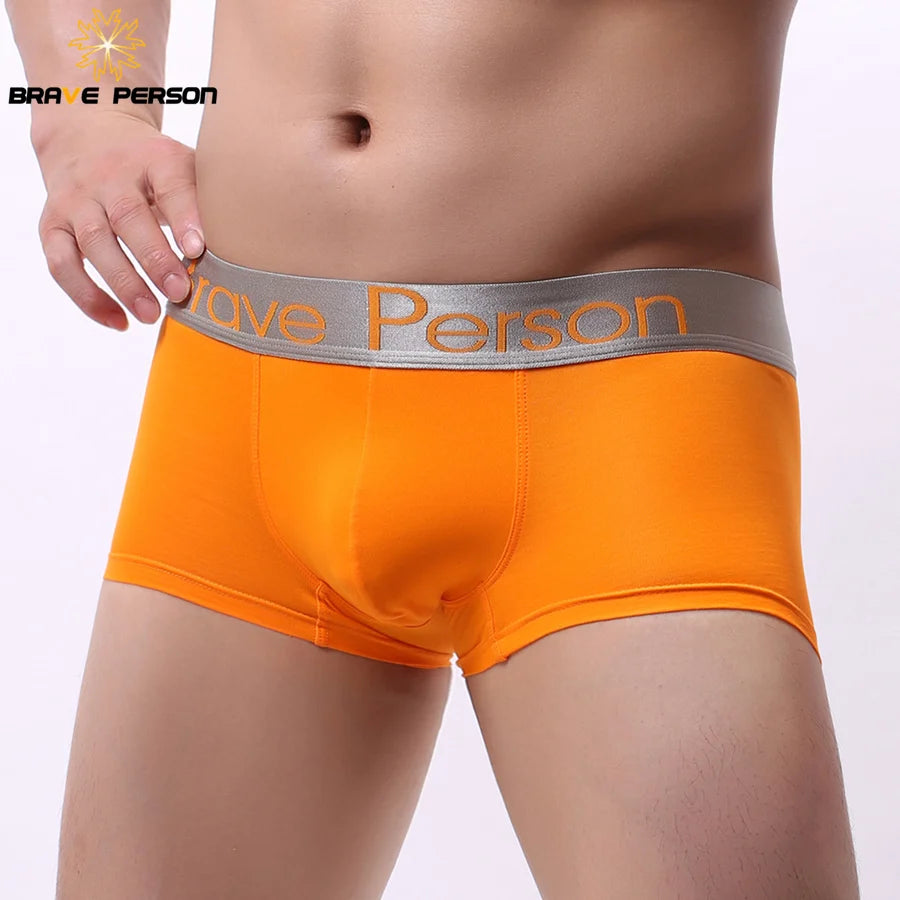 BRAVE PERSON Men's Solid Color Underwear Male Boxer Shorts Cotton Underpants Fashion Sexy Boxers for Men