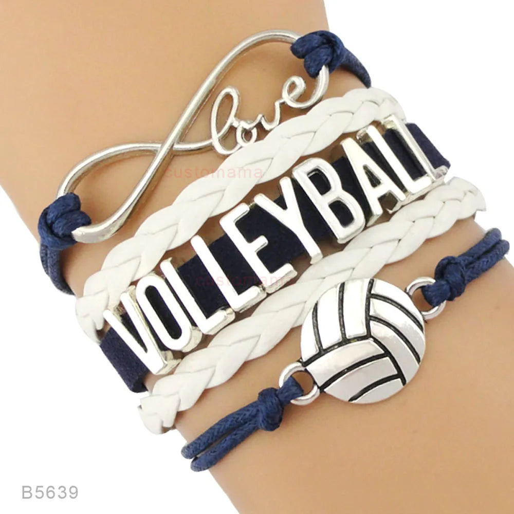 Volleyball Sports Infinity Love Charm Bracelets Royal Handmade Adjustable