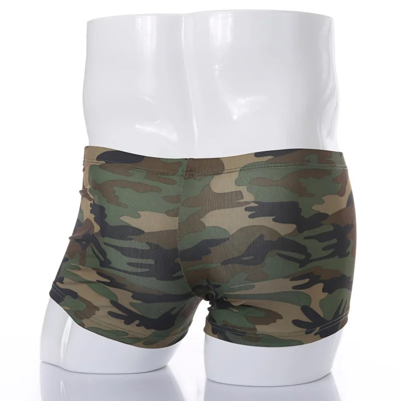 CLEVER-MENMODE Men Low Rise Shorts Boxer Sexy Men's Soft Underwear Camouflage Boxers Trunks Underpants Lingerie Stretch homem