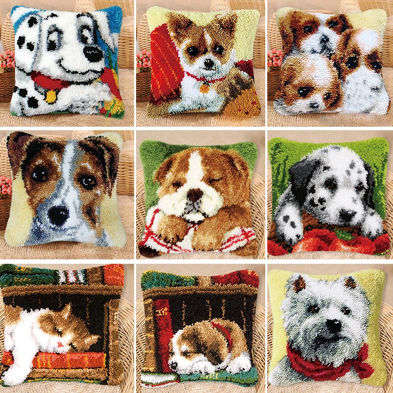 Animal Series Latch Hook Hand Knitted Embroidered Pillow Unfinished Embroidery Material Latch Hook Rug Kits Beginner DIY Supply