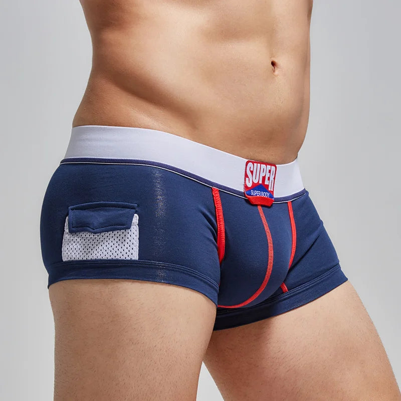 SUPERBODY Men's Boxer Shorts Cotton Solid Sexy Underwear U convex Pouch Boxers Briefs Pocket Decorative Male Panties