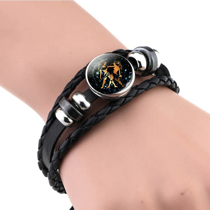 Glow In The Dark Constellation Gemini Bracelet Braided Leather Bracelet Zodiac Gemini Jewelry Birthday Present