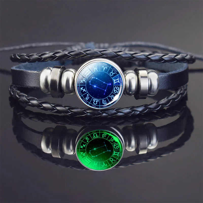 Glow In The Dark Constellation Gemini Bracelet Braided Leather Bracelet Zodiac Gemini Jewelry Birthday Present