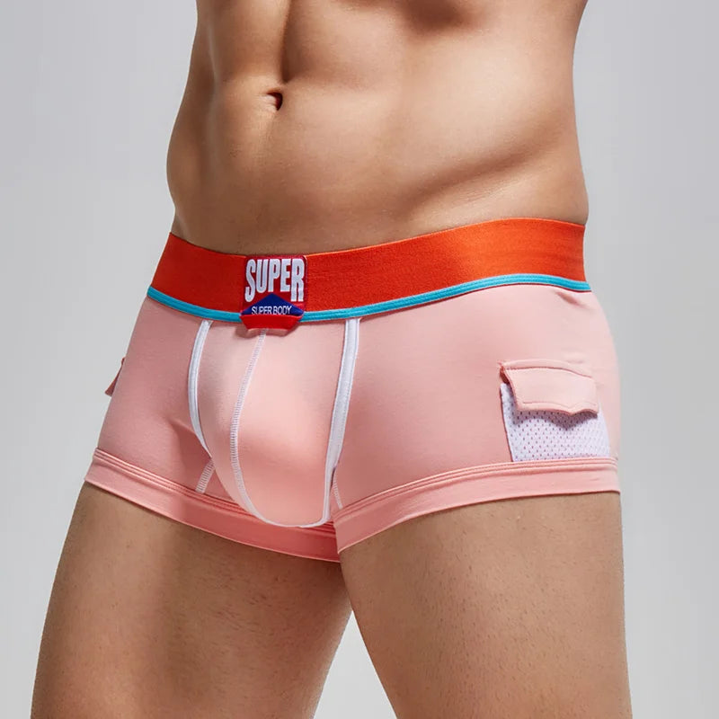 SUPERBODY Men's Boxer Shorts Cotton Solid Sexy Underwear U convex Pouch Boxers Briefs Pocket Decorative Male Panties