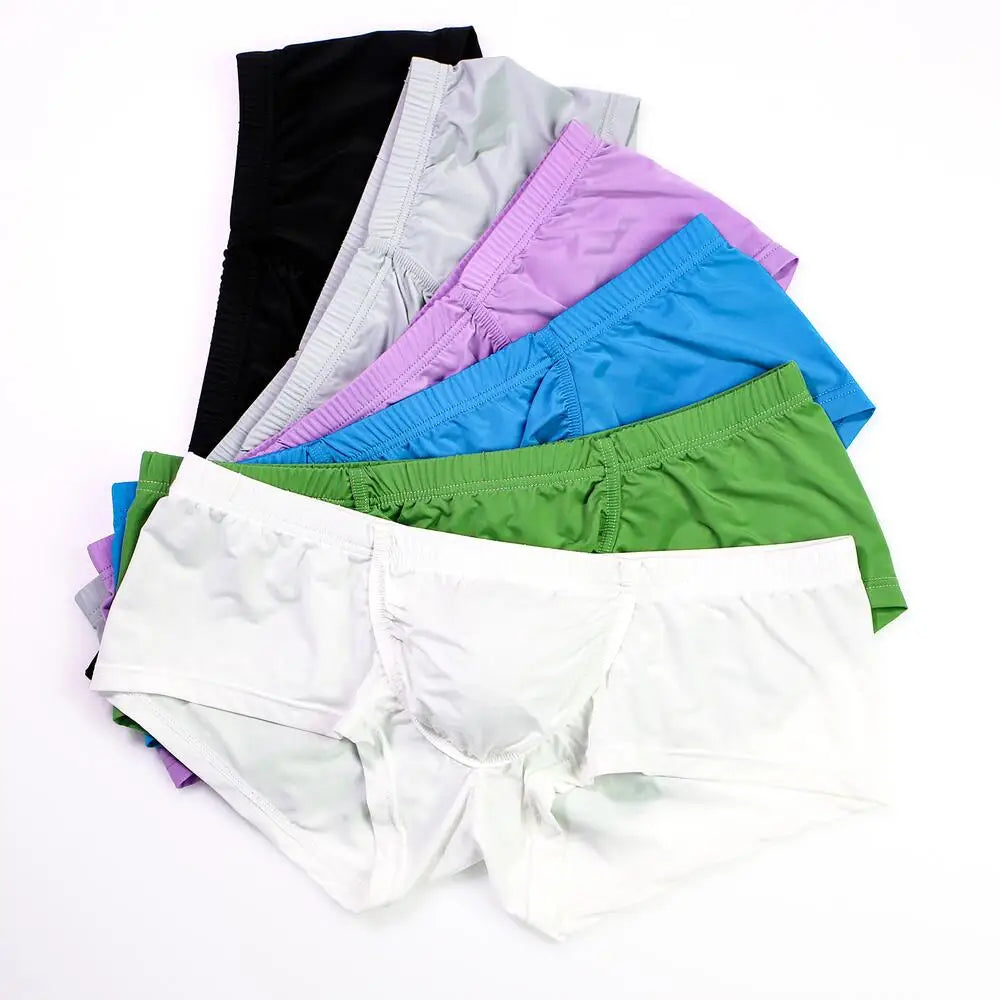 Sexy Men Underwear Boxers Solid Thin Ice Silk Panties Man Breathable Low Waist U Convex Pouch Underpants Male Cueca Calzoncillo