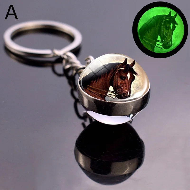 Glow In The Dark Horse Keychain Glowing Horse Stuff Luminous Horses Glass Ball Key Chain Crazy Horse Lovers Gifts Key Rings