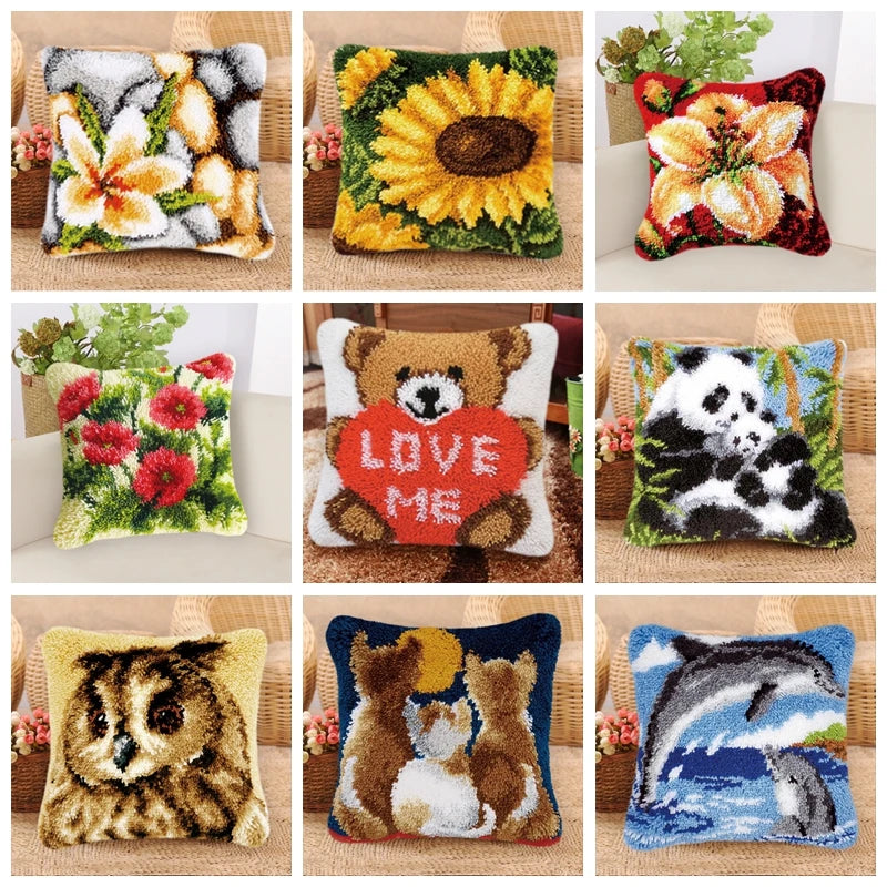 Flower Latch Hook Kit Cute Knooppakket Kussen Knopen Pillow Button Smyrna Knooppakket Needlework Button Packagek Linkhaak Kussen