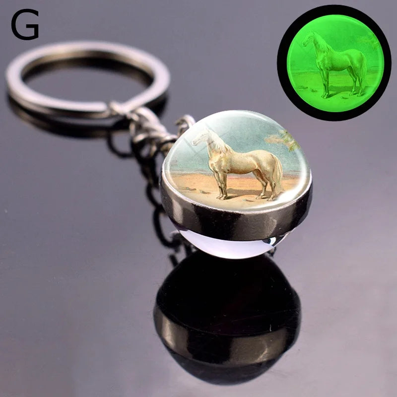 Glow In The Dark Horse Keychain Glowing Horse Stuff Luminous Horses Glass Ball Key Chain Crazy Horse Lovers Gifts Key Rings