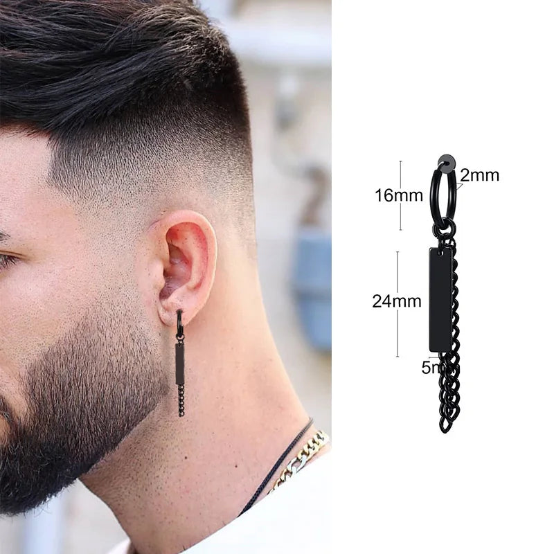 SINGLE SILVER COLOR DAGGER EARRING MEN STAINLESS STEEL SWORD HUGGIE HOOPS EARRINGS COOL FASHION ROCK TATTOO MEN JEWELRY