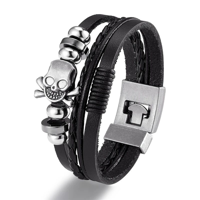 YIZIZAI Fashion Bracelete Genuine Leather Multilayer Anchor Bracelet Men Vintage Punk Rock Women Alloy Beads Nautical Jewelry