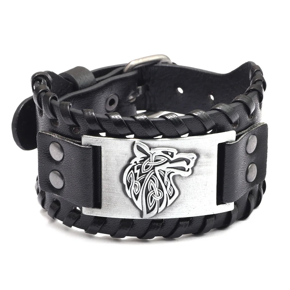Totem Design Wide Leather Pirate Compass Bracelet Men's Bracelet Celtic Viking Jewelry Compass Bracelet Accessories Party Gifts