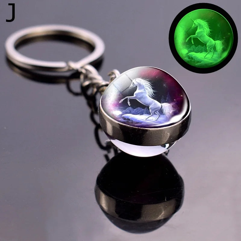 Glow In The Dark Horse Keychain Glowing Horse Stuff Luminous Horses Glass Ball Key Chain Crazy Horse Lovers Gifts Key Rings
