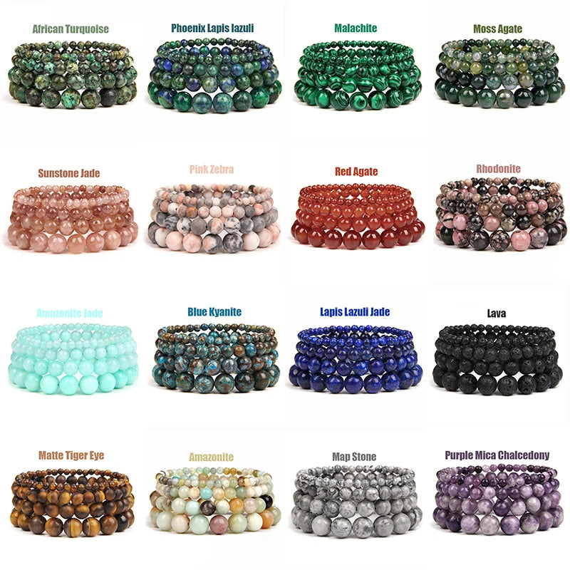 4 6 8 10 MM Beads Bracelet Natural Stone Stretch Bracelets