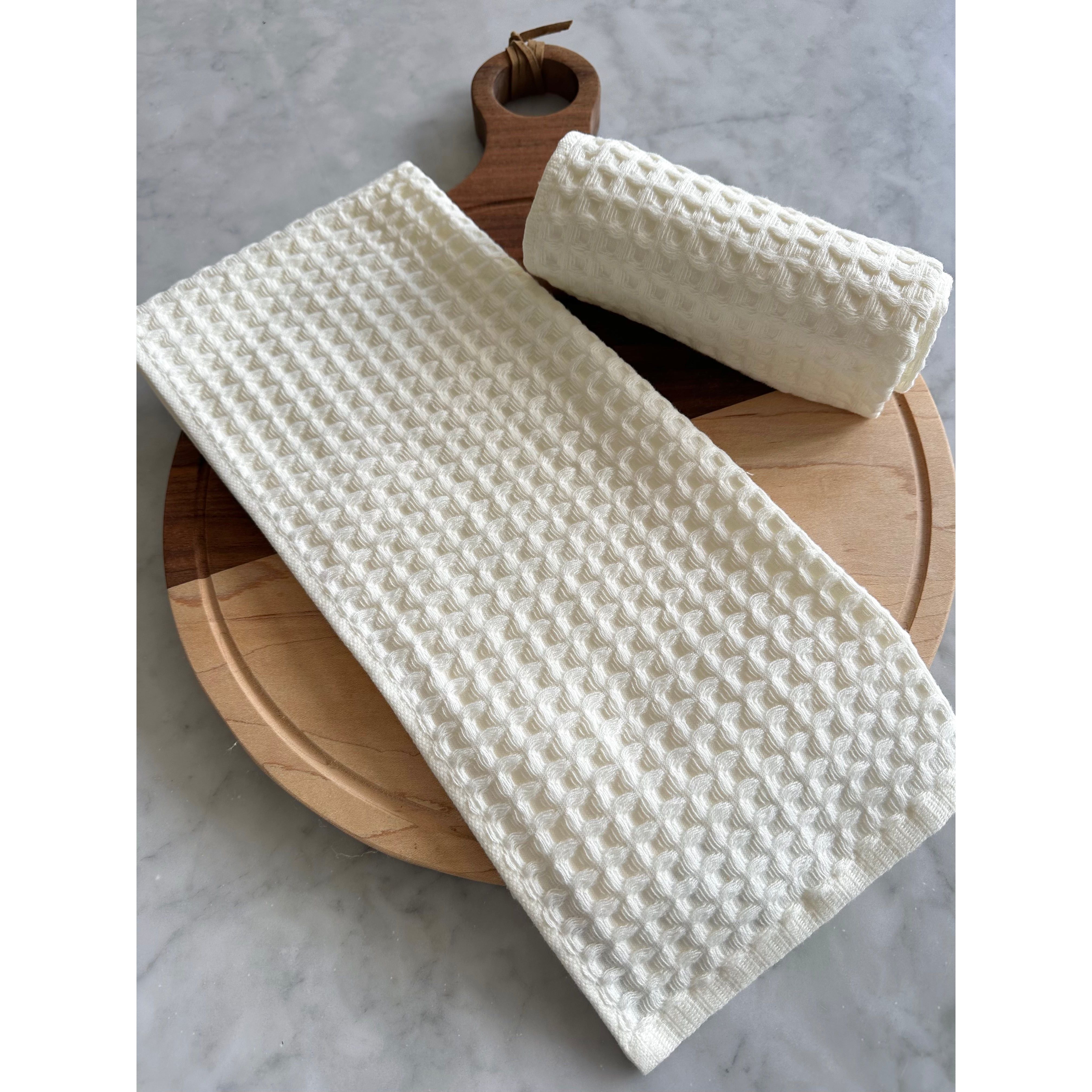 Verona Waffle Kitchen Towels – Soft Neutral Absorbent Dish Towels