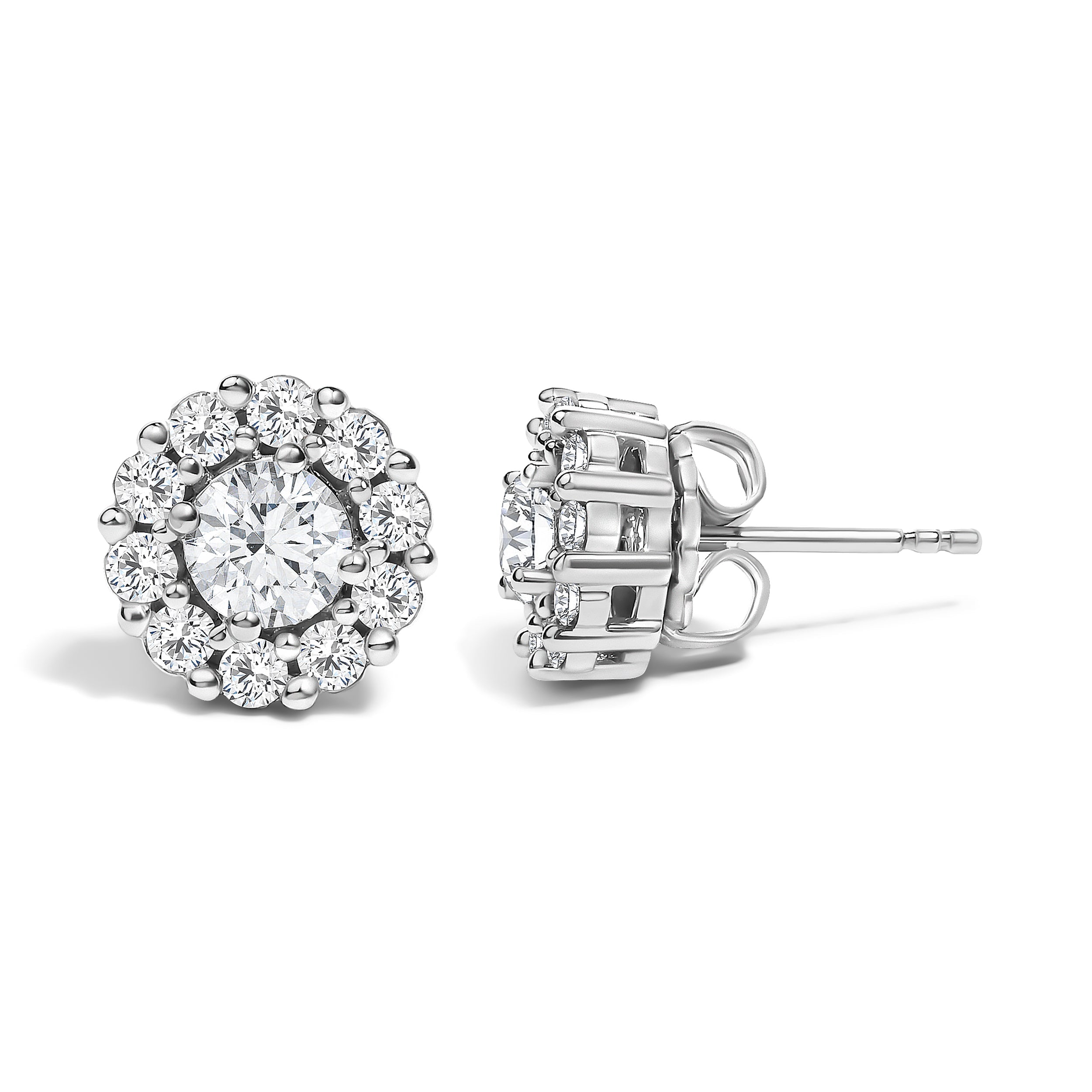 10K White Gold 1 1/2 Cttw Lab Grown Diamond Halo Stud Earrings
