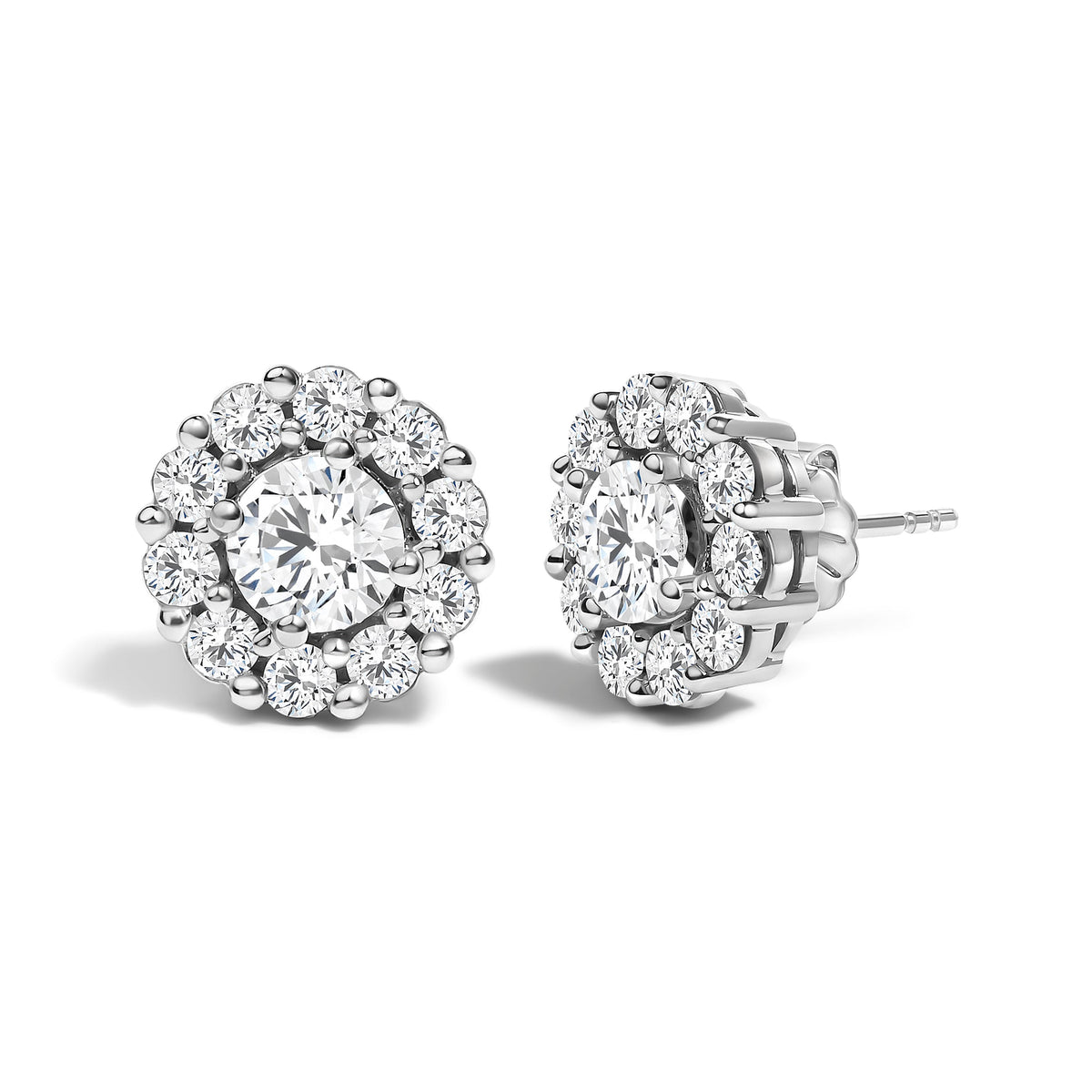 10K White Gold 3.0 Cttw Lab Grown Diamond Halo Stud Earrings