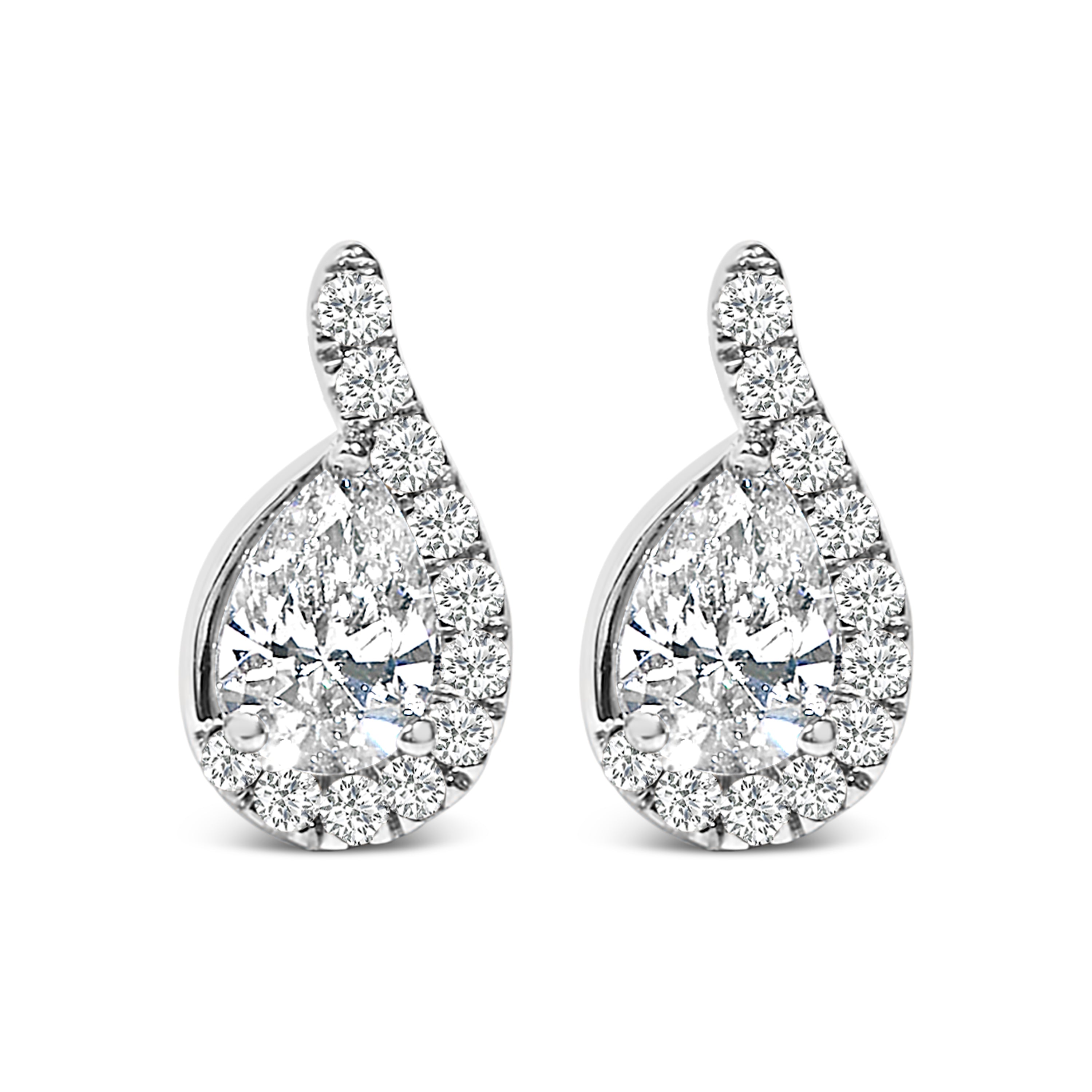 14K White Gold 5/8 Cttw Lab Grown Diamond Tear Drop Halo Stud Earring