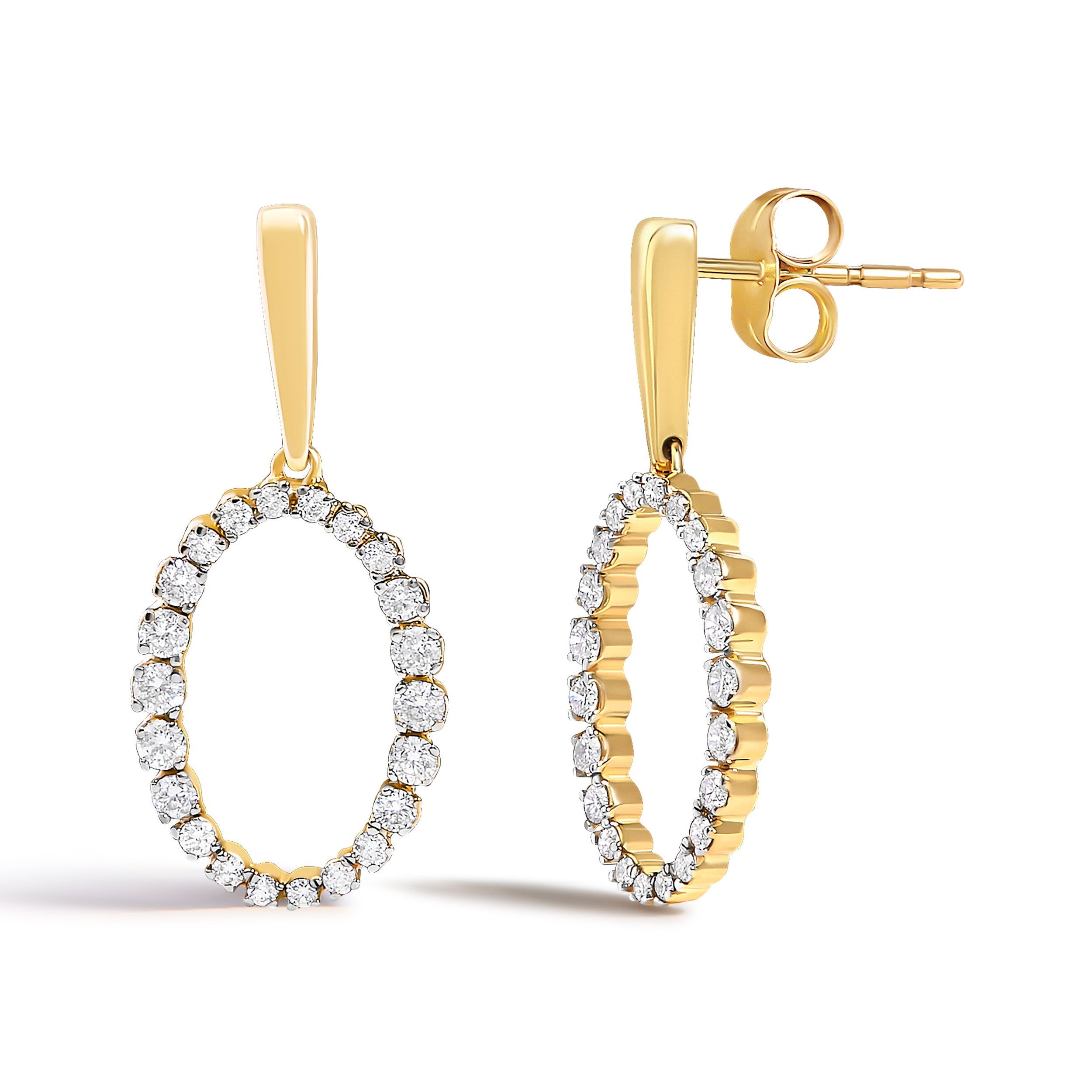 14K Yellow Gold Graduating 1/2 Cttw Diamond Oval Dangle Earrings