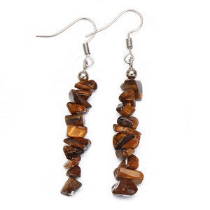 Natural Stone Chip Dangle Earrings With Sterling Silver Hooks