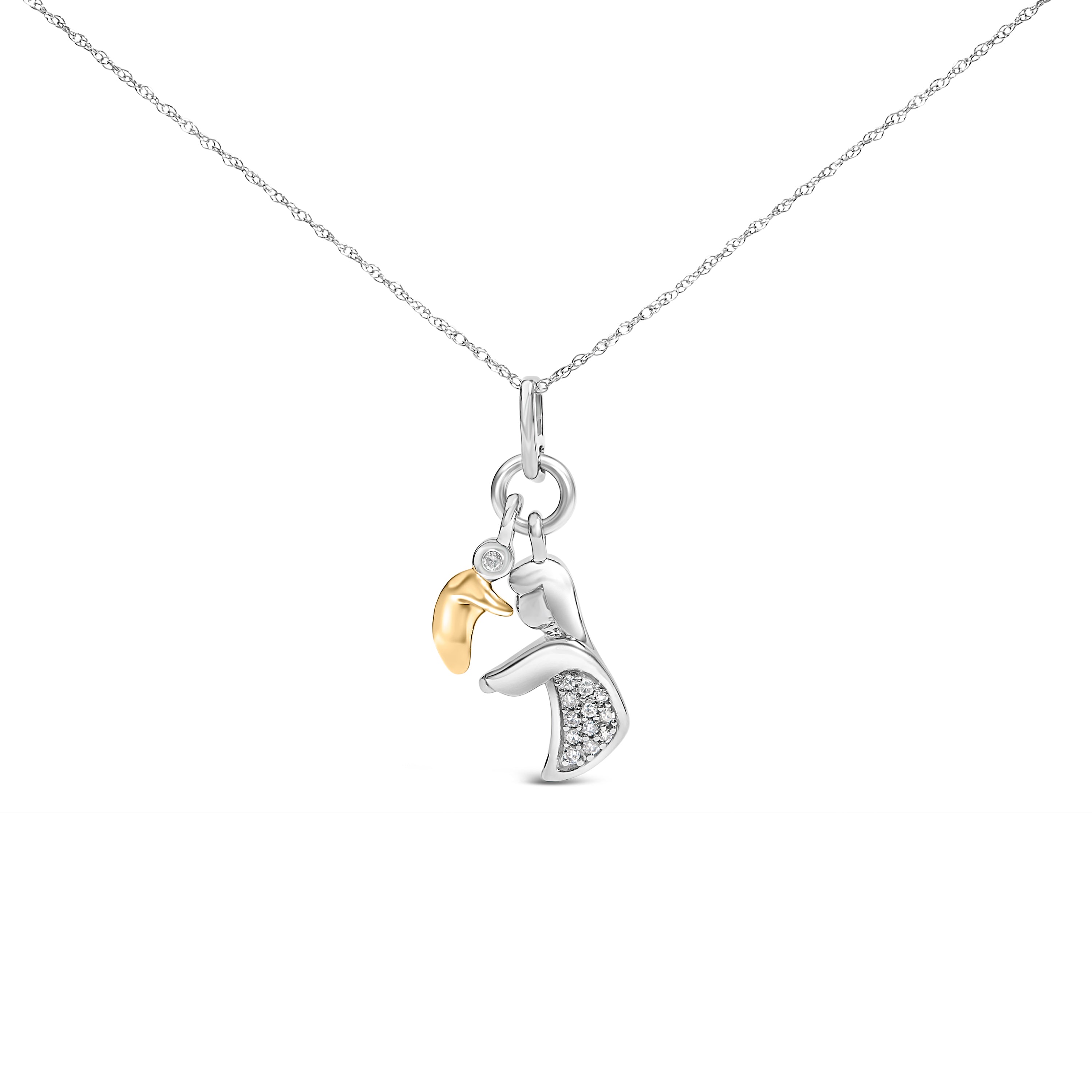 14K Yellow Gold Plated Sterling Silver Diamond Accent Mom and Child Pendant Necklace