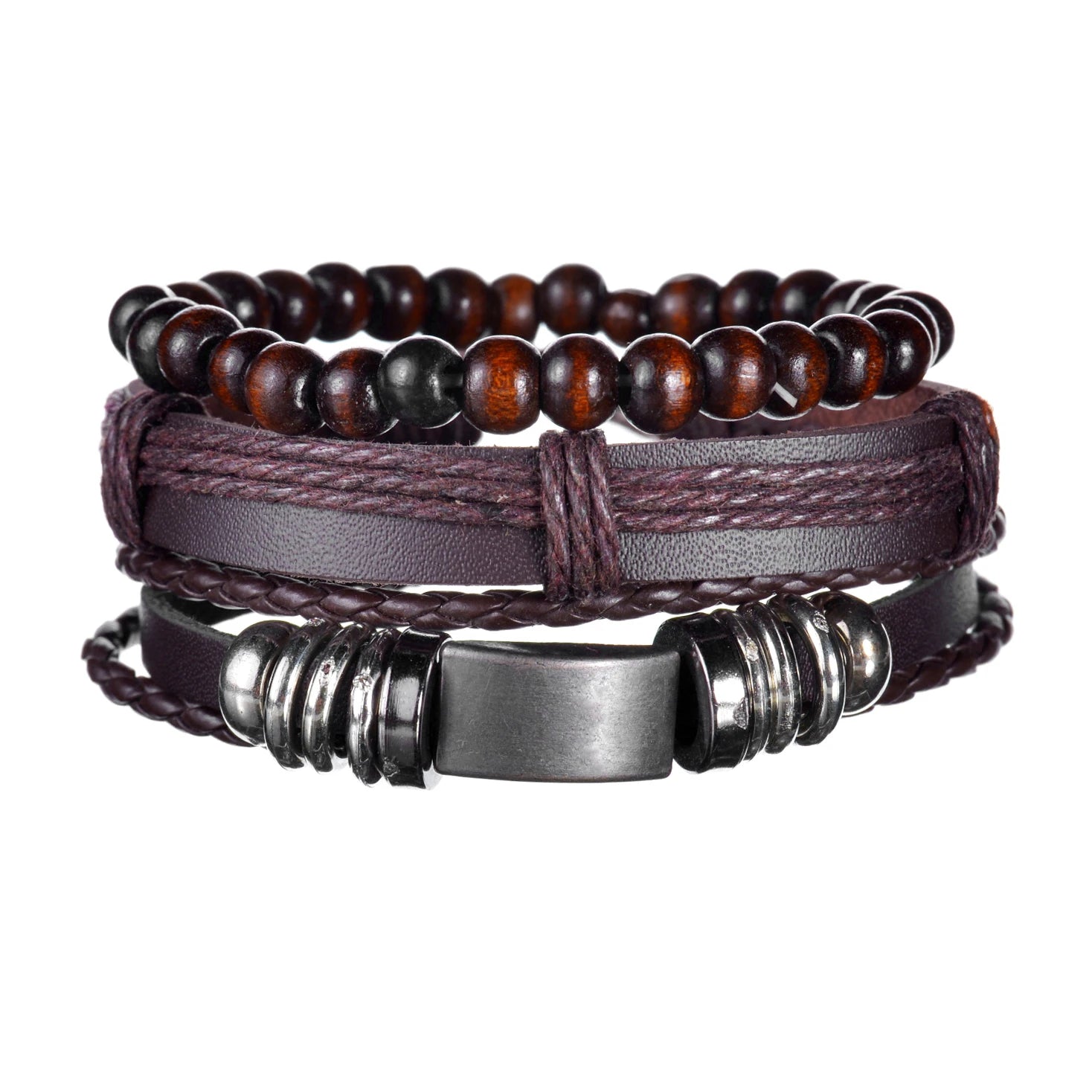 MeMolissa New Fashion Braided Wrap Leather Bracelets for Men High Quality Vintage Charm Wood Beads Ethnic Tribal Wristbands