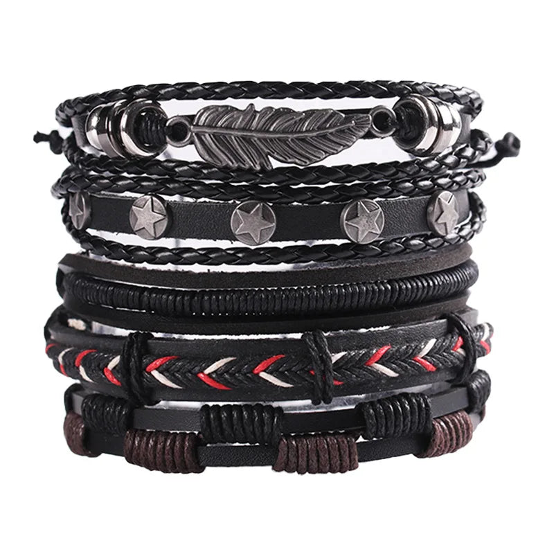 1 Fashion Bracelet Viking Bracelet For Men Hand Bracelets Woven Skull Hand Jewelry Adjustable Leather Set Bracelet For Leather