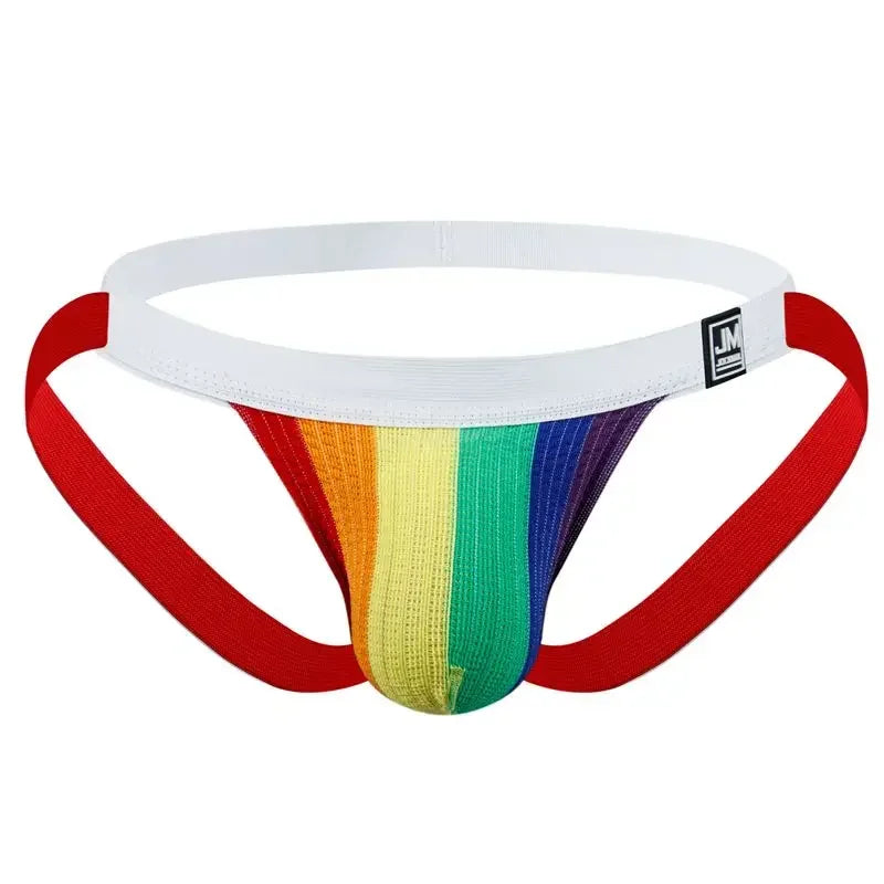 Sexy Men Underwear Brief Underpants Rainbow Gay Men's Jockstrap Bikini Slip Men's Tanga String Thong Breathable or As Swimwear