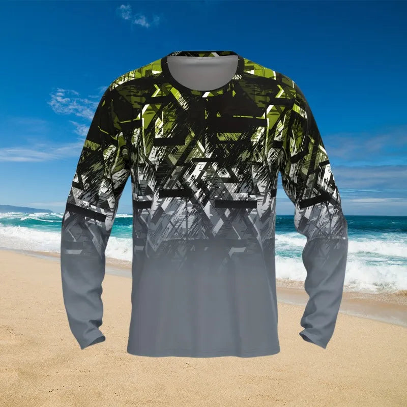 Men's T-shirt Geometric Print Sunscreen Long Sleeve T-Shirt Quick Drying O Collar Protection Fishing Outdoor Loose Tosp Clothing
