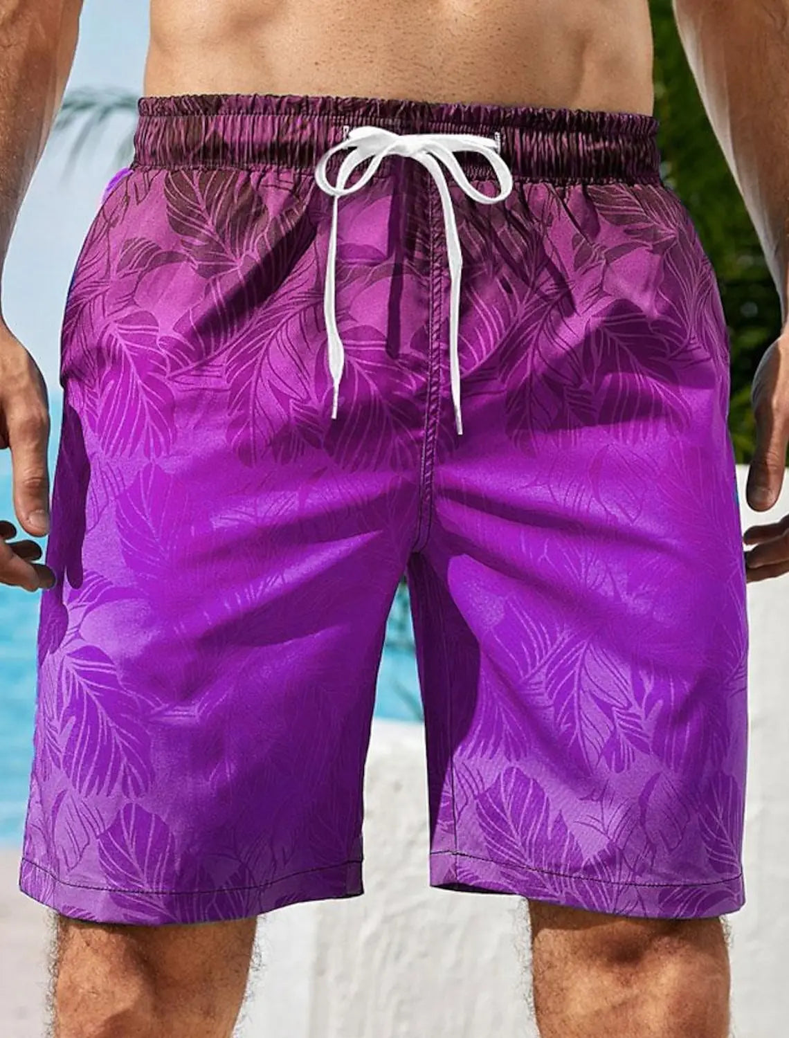 Men's Gradient Leaf Swim Trunks Surf Trunks Shorts Fashion Street Trend Casual Daily Vacation Elastic Waist Design Clothing