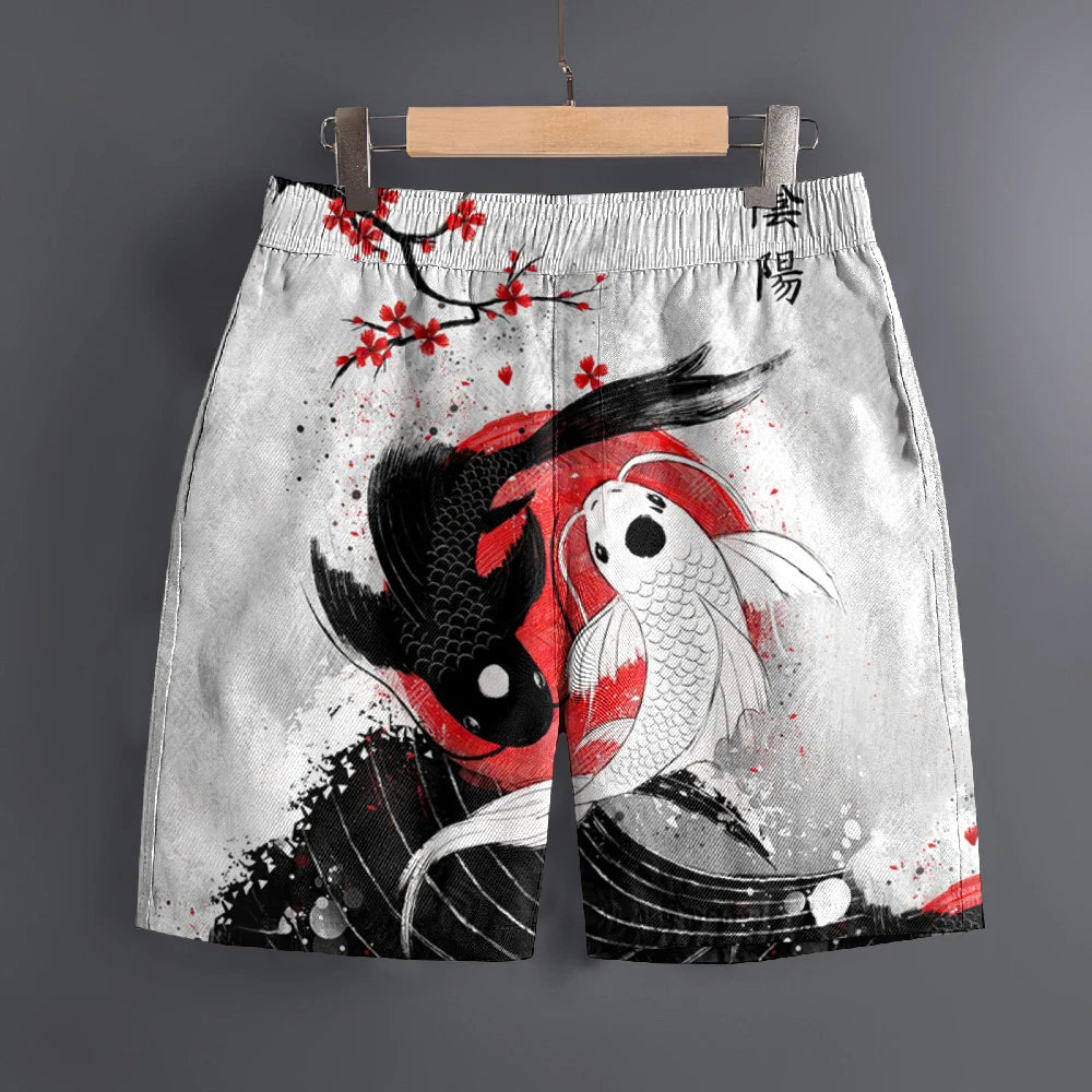 Men's Hawaiian 3D Japanese Pattern Beach Shorts Quick Dry Outdoor Leisure Sports Shorts Fashion Men's Shorts