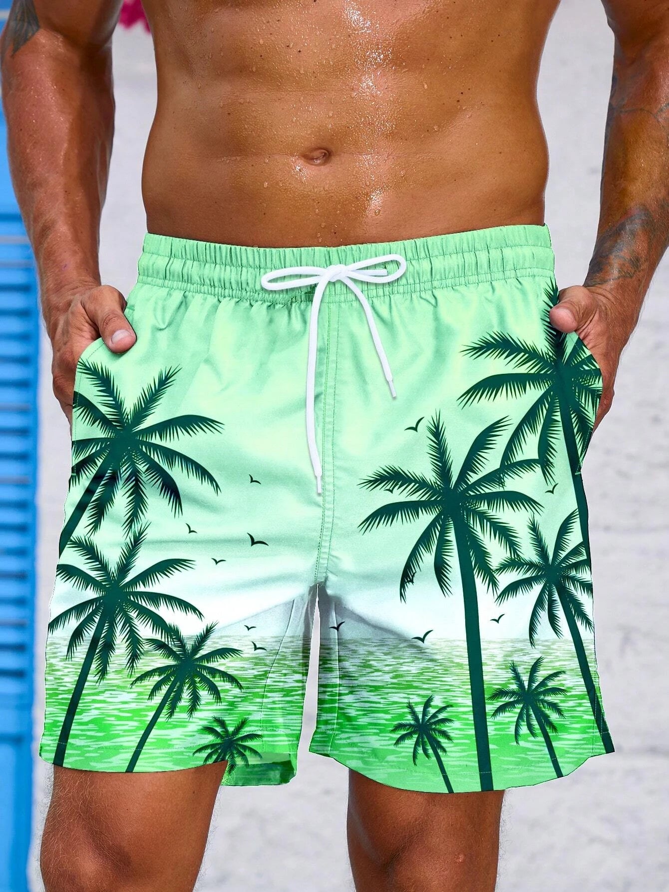 Palm Tree Tropical Men's Resort 3D Printed Board Shorts Swim Trunks Pocket Comfort Breathable Short Hawaiian Style Holiday Beach