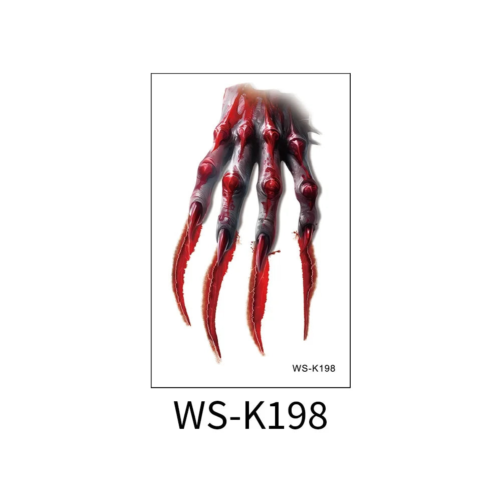 Halloween Big Scars 3D Tattoo Temporary Bloody Marks Skull Disposable Party Makeup Horrible Body Art Festival Sticker Waterproof