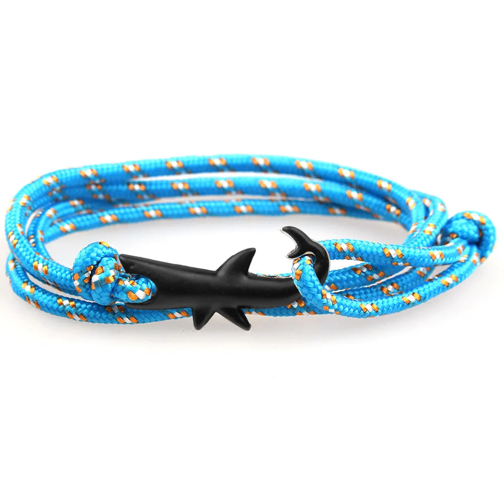 Mens Vintage Black Shark Bracelet Pure Hand Knitting Multicolor Rope Multilayer Bracelets For Women Men Cute Animal Jewelry Gift