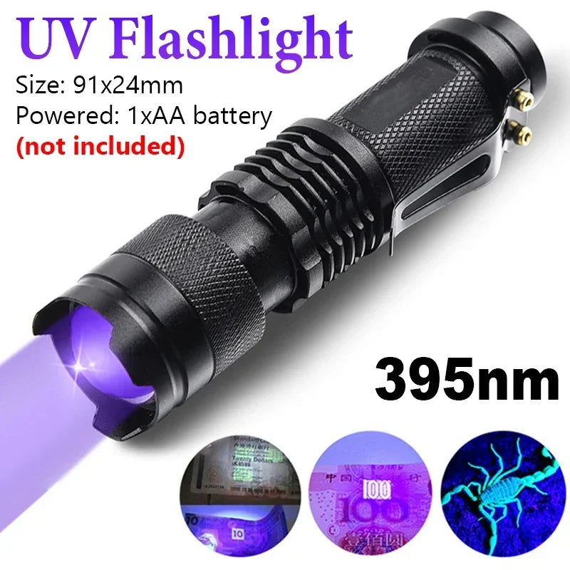 UV Flashlight 395nm Black Light Flashlights Ultraviolet Lamp UV Torch UV Light Detector for Pet Urine Stains Scorpion