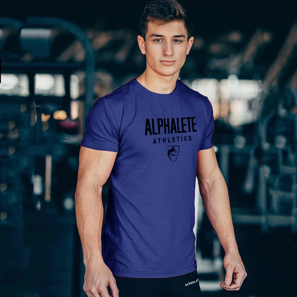 New Cotton Casual Print T-shirt Men Short Sleeve Skinny Tees Shirt Male Gym Fitness Tops Summer Sport Training Crossfit Clothing