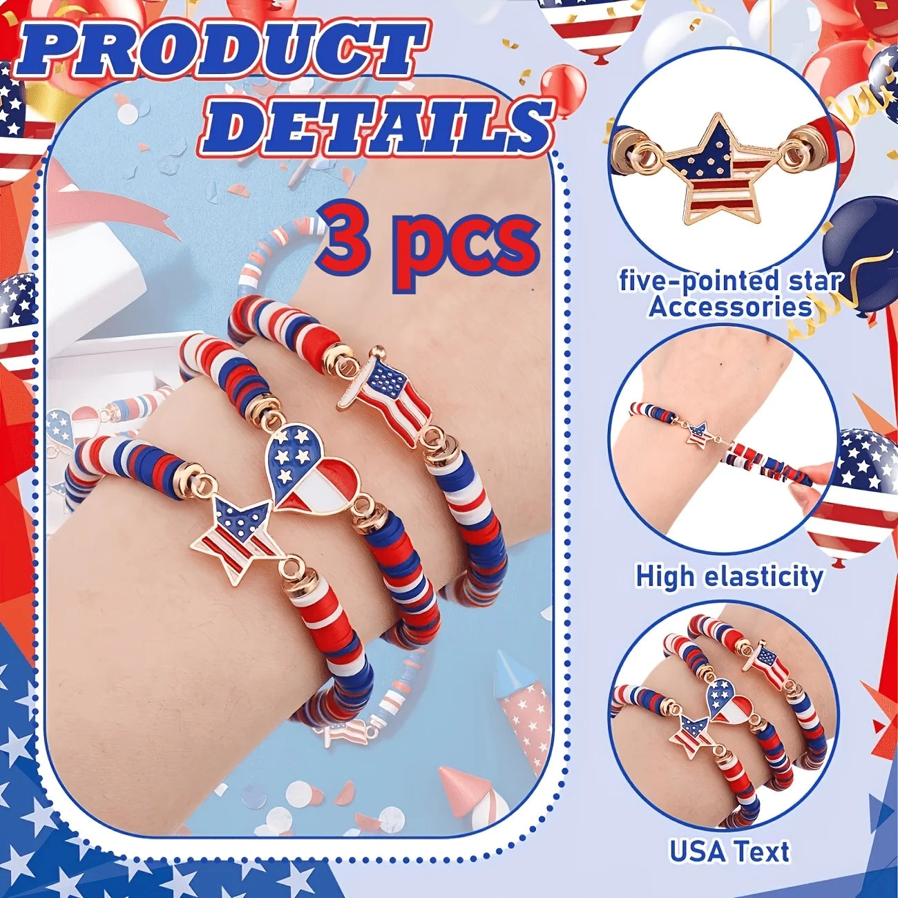 USA 250th Birthday Elastic Bracelet 4th of July Independence Day