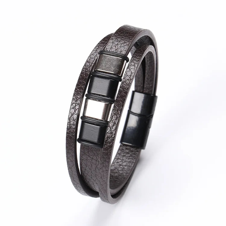 Trendy Leather Bracelets Men Stainless Steel Multilayer Braided Rope Bracelets For Male Bracelets Jewelry Pulsera Hombre