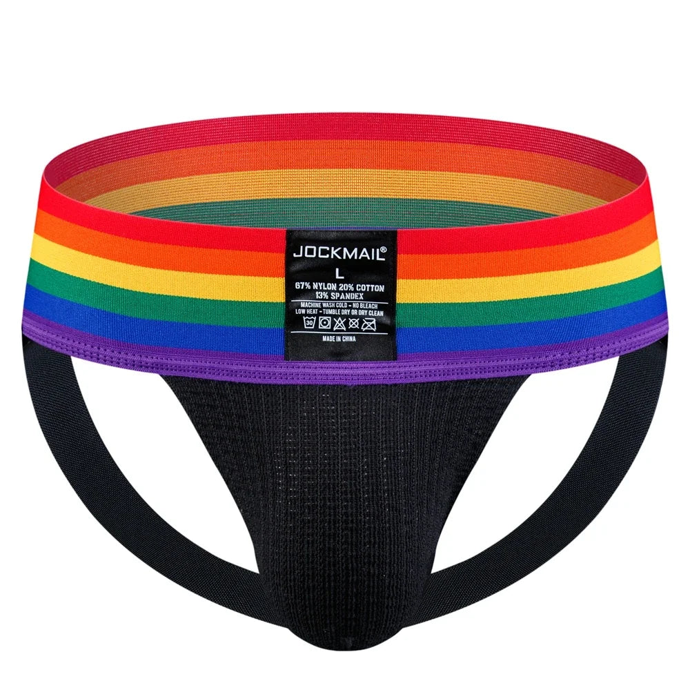 Sexy Men Tanga Jockstrap Slip Homme Bikini Cueca Gay Underwear Underpants Calzoncillos Low-waisted Breathable Rainbow