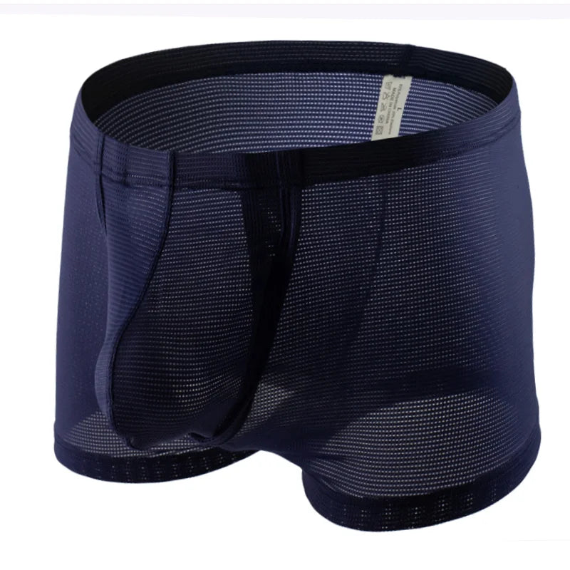 CLEVER-MENMODE Mesh Sexy Underwear Boxer Men Sheer Trunks Side Open Crotch Transparent Boxershort Penis Pouch Panties Underpant