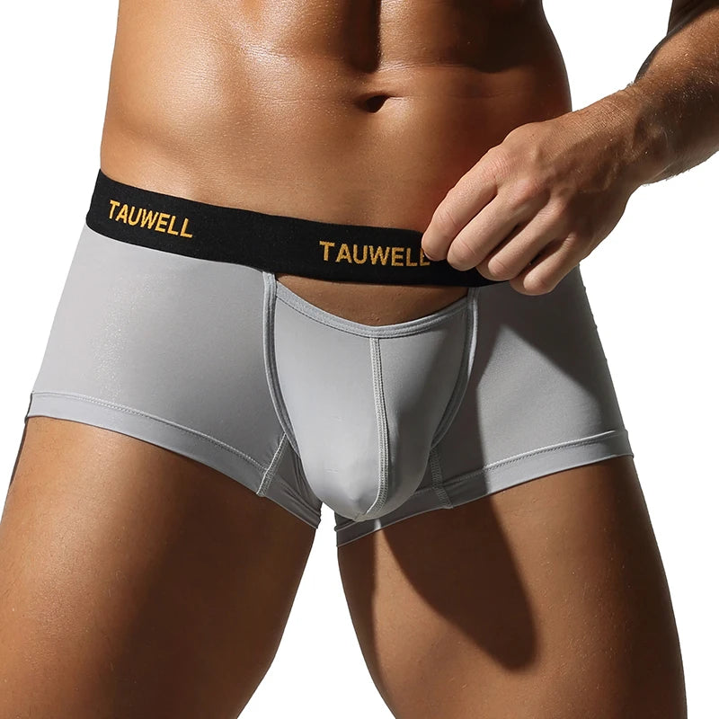Men's flat underwear, ice silk high elasticity close fitting low waist fashionable solid color hollow thin breathable mesh style