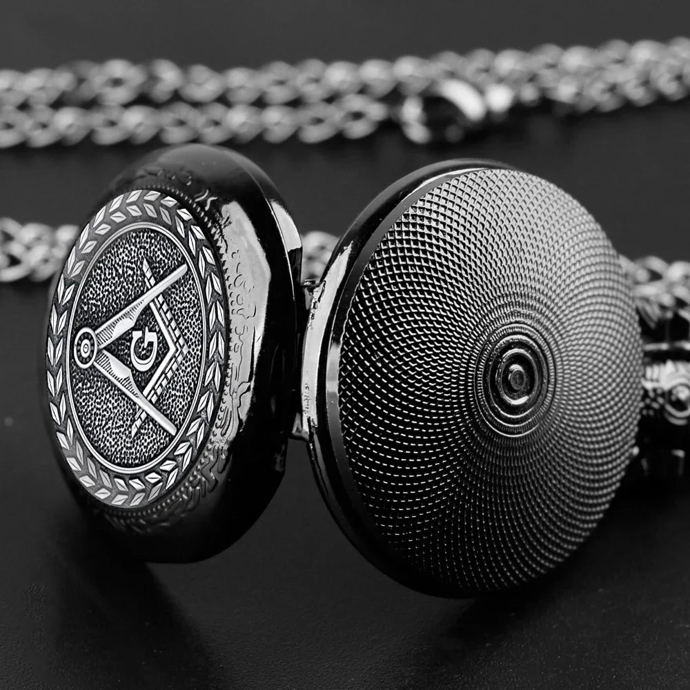 Free and Accepted Masons Glass Dome Pocket Watch with Chain Fashion Necklace Pendant Chain Jewelry Gifts Men Women Clock
