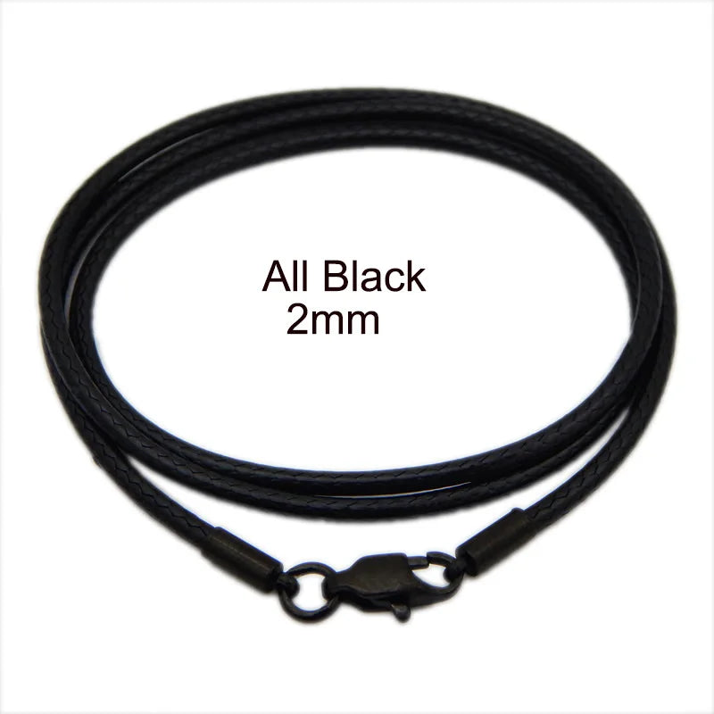 Leather Cord Waxed Rope Chain Necklace for Women Men Pendant with Stainless Steel Lobster Clasp Connector Snake Collar 40-70cm