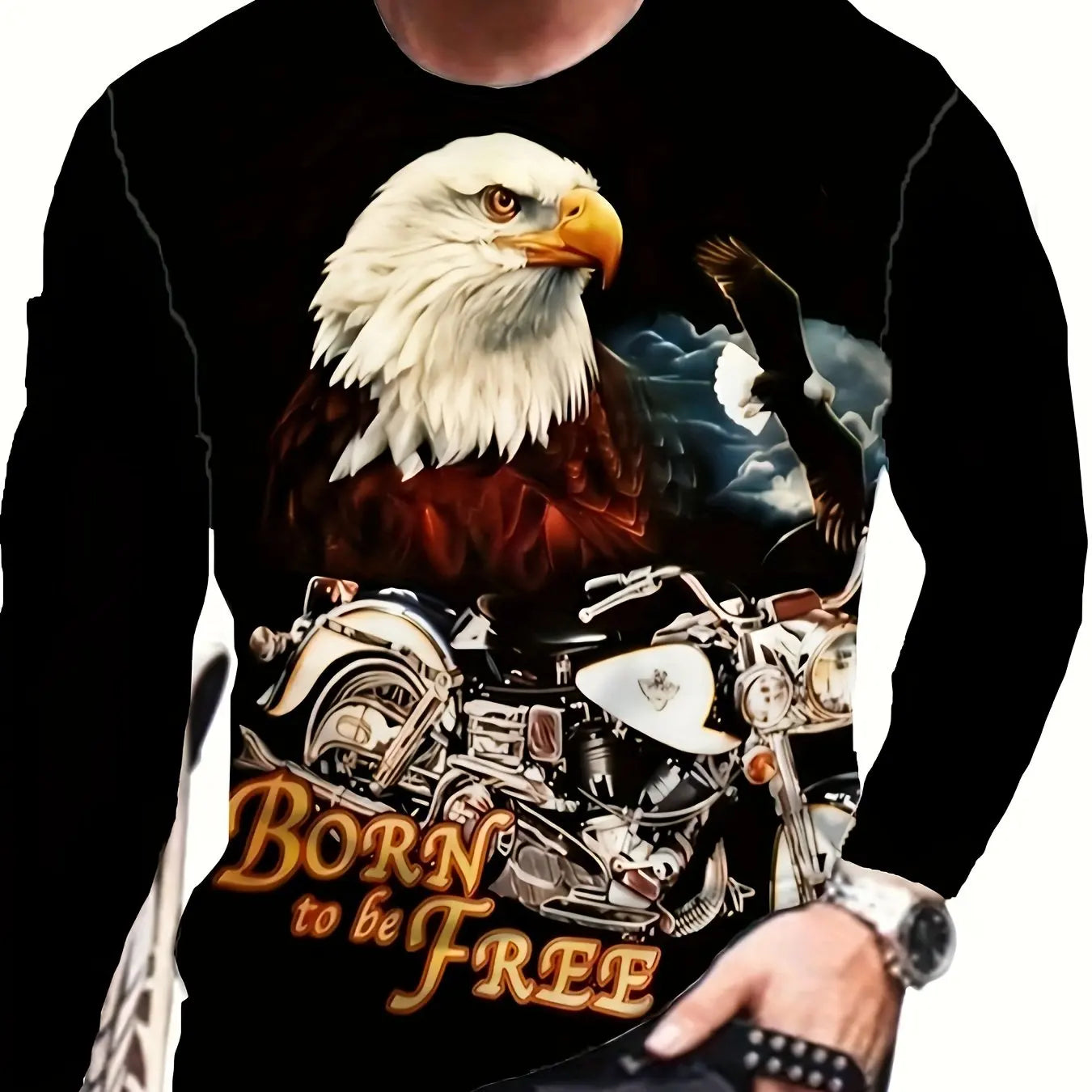 3D Animal Print Hip Hop Men's Tops T-Shirt 2024 New Men's Eagle Print Graphic Casual Long Sleeve T-Shirt Autumn Streetwear