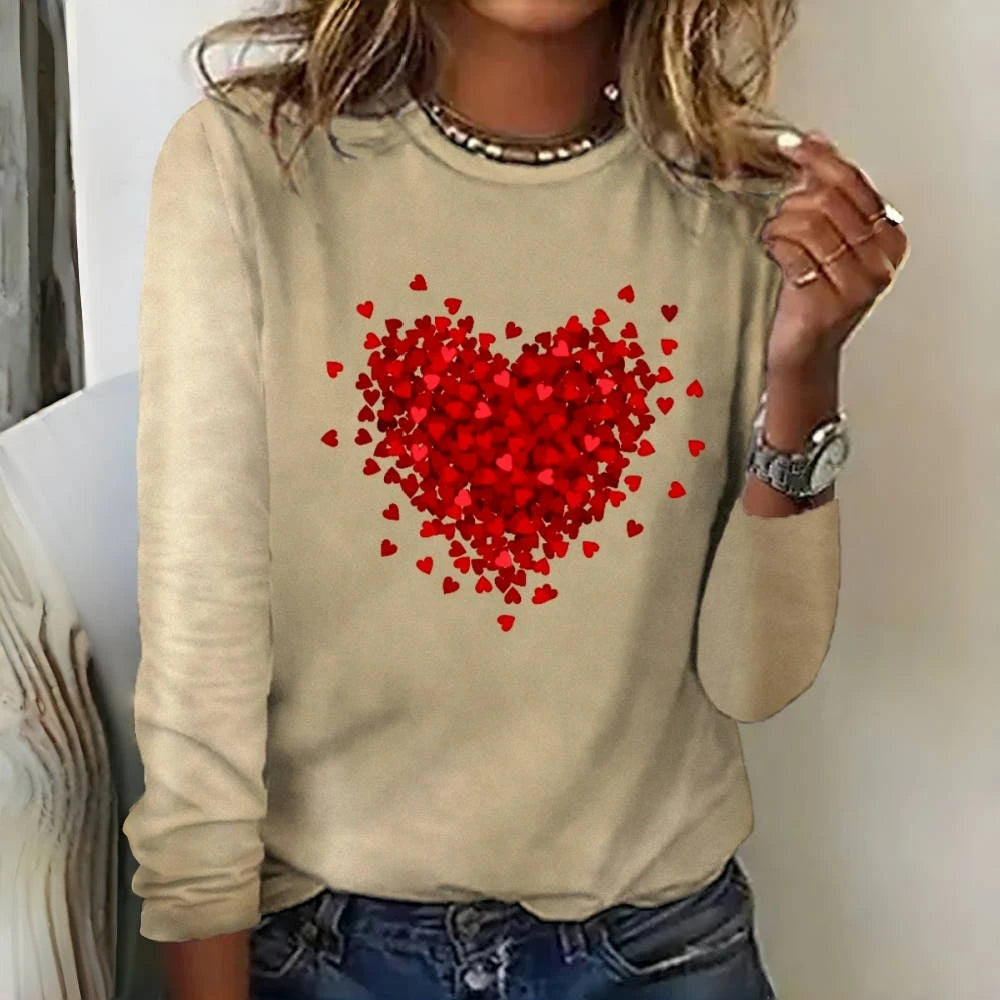 Women's Love Print Long Sleeve T-Shirt Casual Daily Wear Fashion Loose Pullover Y2K Streetwear Simple Women's Crew Neck T-Shirt