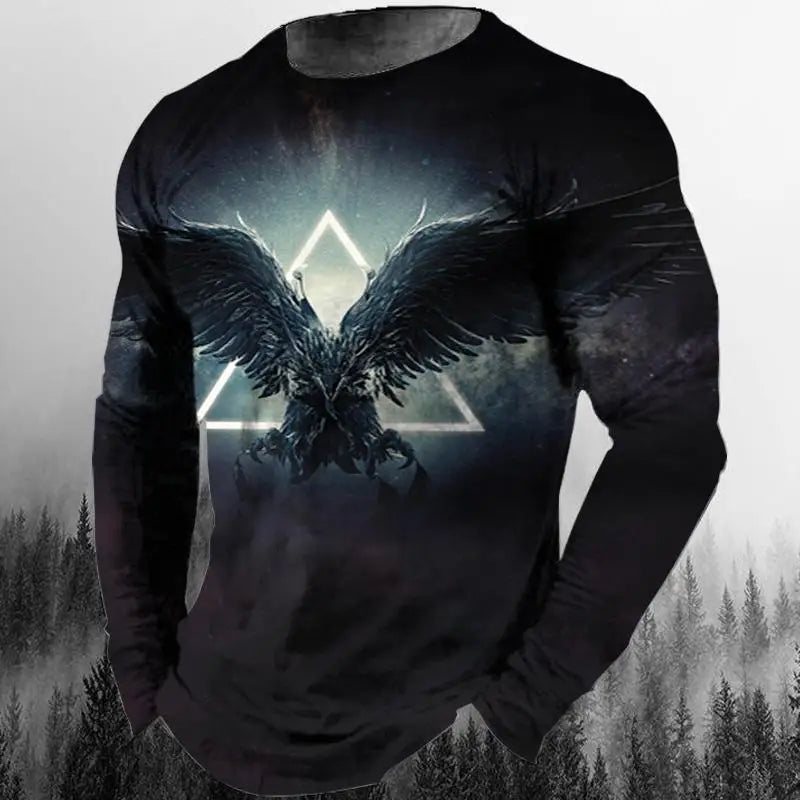 3D Animal Print Hip Hop Men's Tops T-Shirt 2024 New Men's Eagle Print Graphic Casual Long Sleeve T-Shirt Autumn Streetwear
